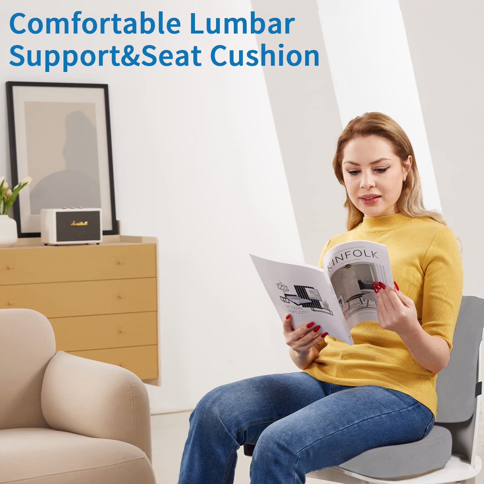 Coccyx Seat Cushion & Lumbar Support Pillow, Memory Foam Car Seat Cushion for Office Desk Chair Wheelchair, Help Relieve Pain of Back, Lumbar, Tailbone and Sciatic Nerve, with Washable Cover, Gray