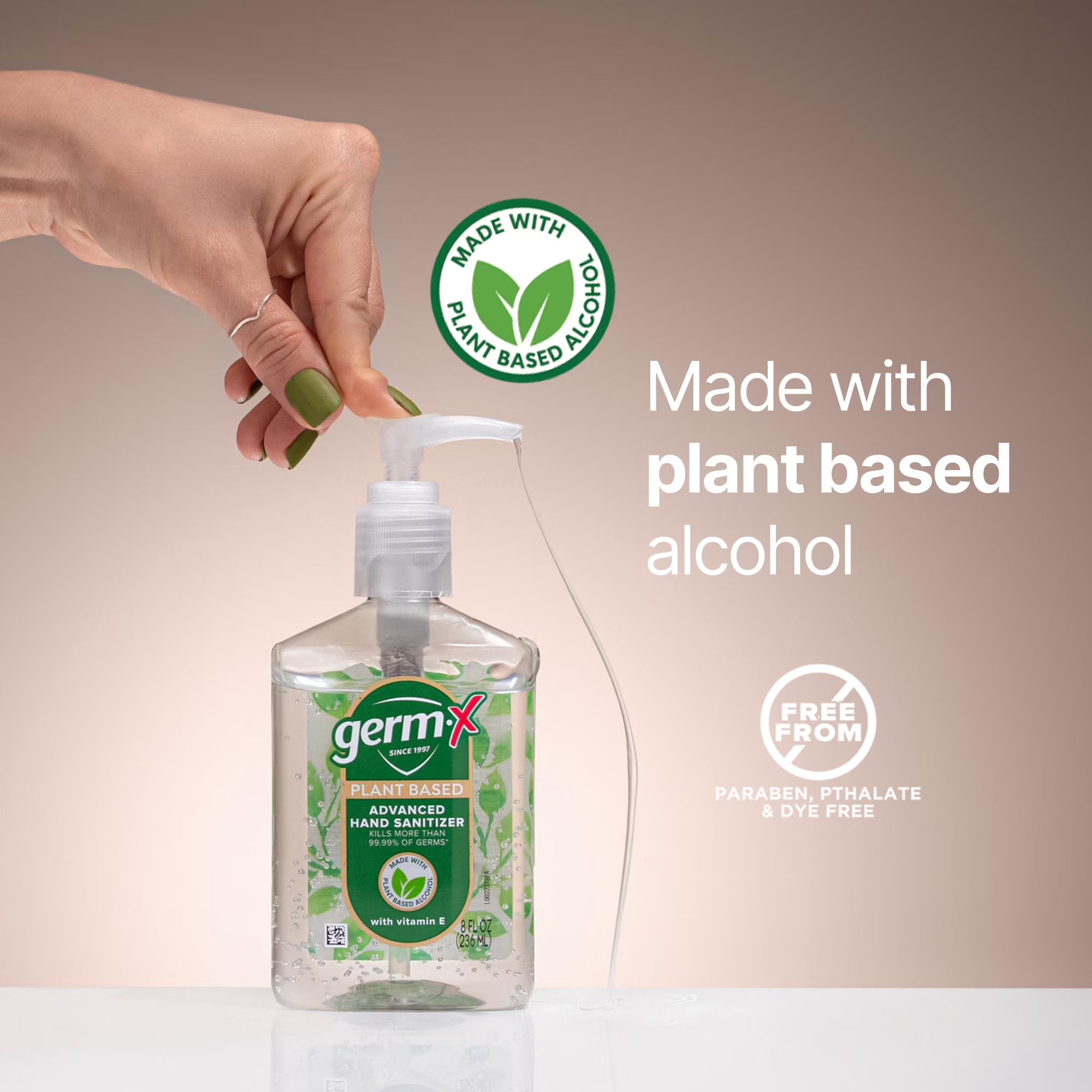 Germ-X Subtle Green Apple Scented Hand Sanitizer, Vitamin E & Plant-Based Alcohol, 8 fl oz