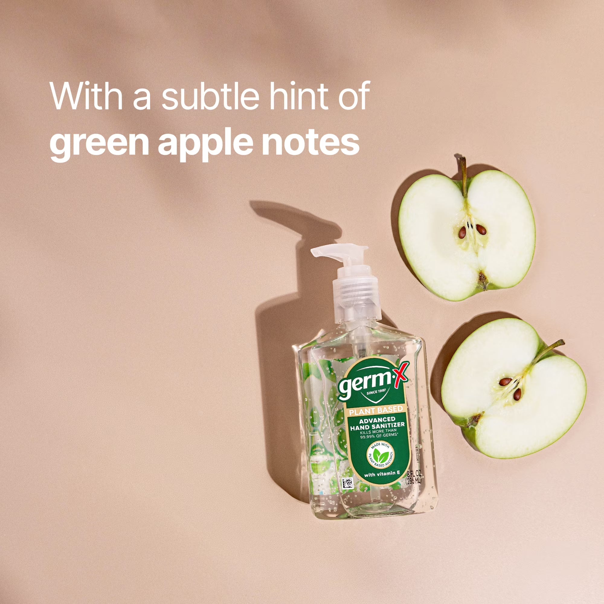 Germ-X Subtle Green Apple Scented Hand Sanitizer, Vitamin E & Plant-Based Alcohol, 8 fl oz
