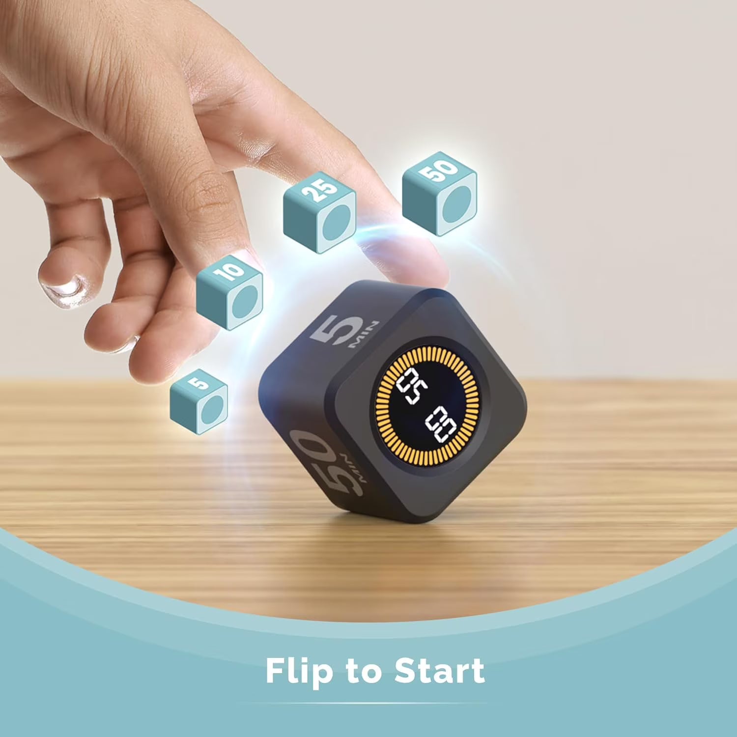 KADAMS Pomodoro Timer Cube, 5/10/25/50 Minute Countdown Timer, LED Display, Mute & Ring Alert