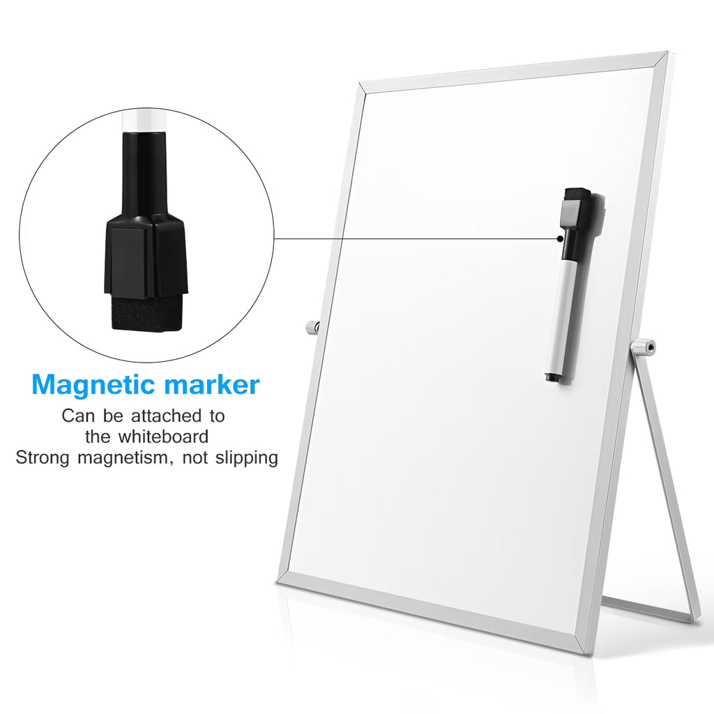 Magnetic Dry Erase Board Double Sided White Board Desktop Tabletop Planner Reminder with Stand for School Home Office