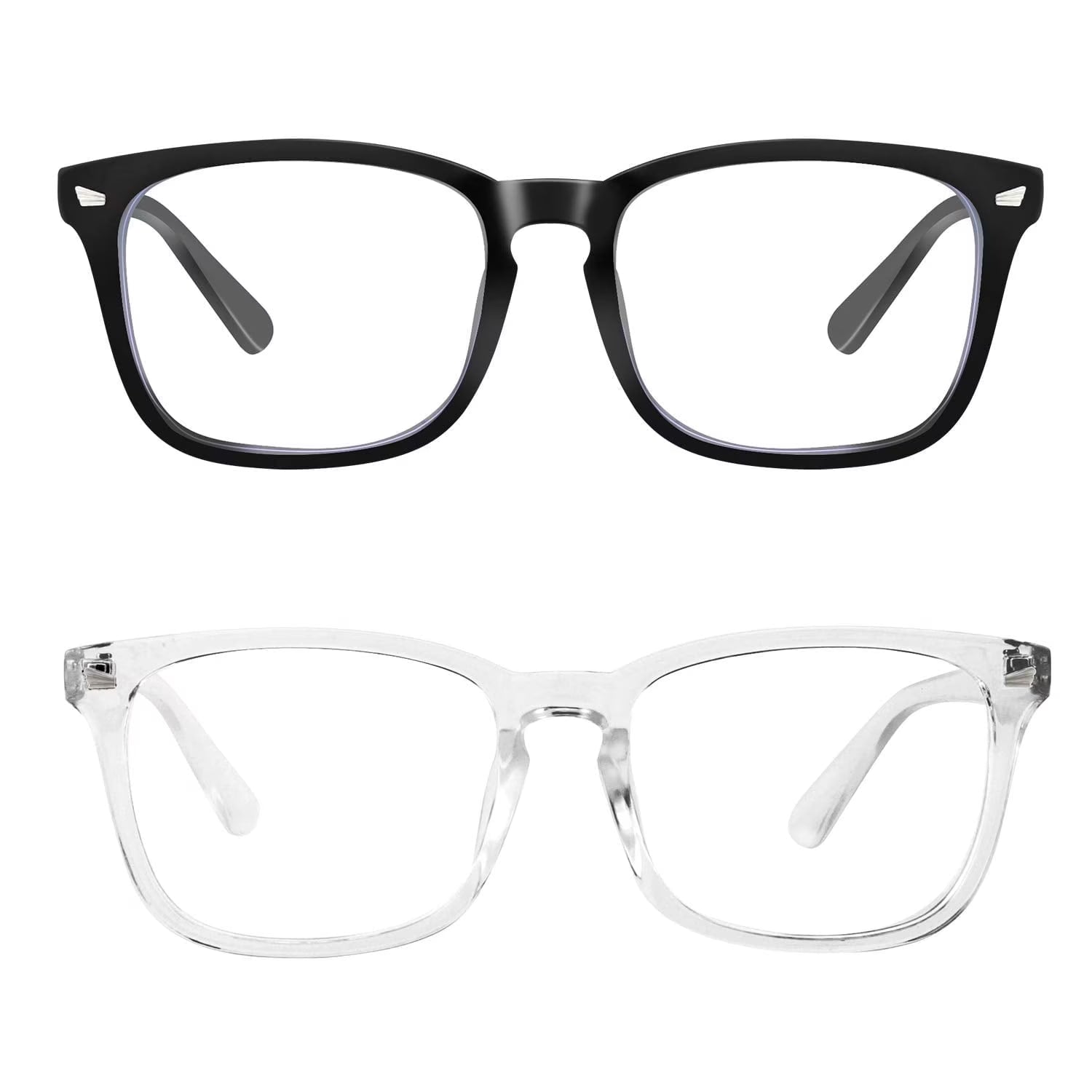 Rirool 2 Pack Blue Light Blocking Glasses, Computer Reading/Gaming/TV/Phones Glasses for Women Men, Anti Eyestrain & UV Glare Protection, Black + Clear