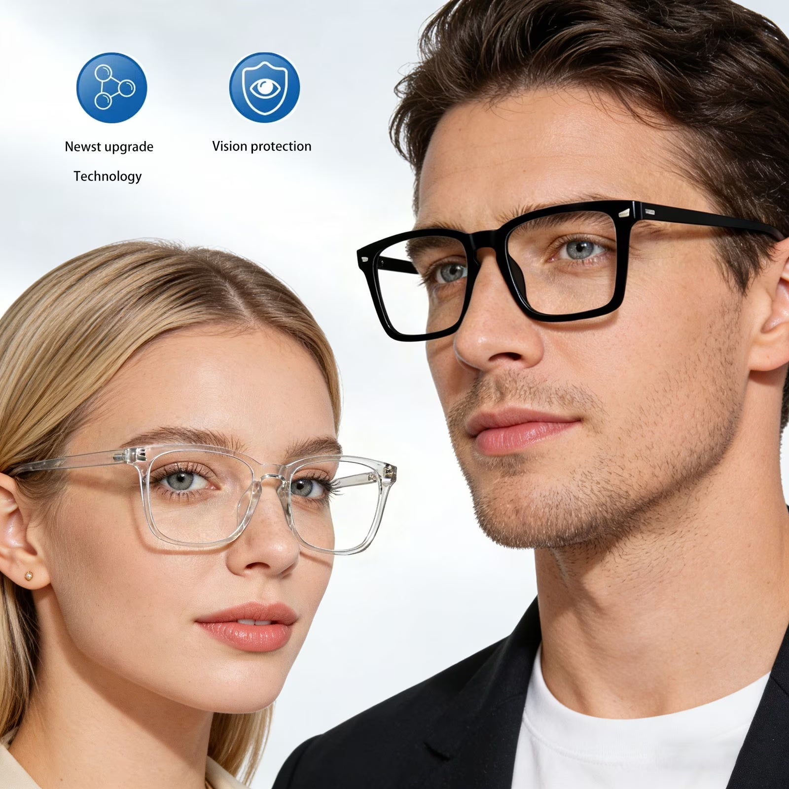 Rirool 2 Pack Blue Light Blocking Glasses, Computer Reading/Gaming/TV/Phones Glasses for Women Men, Anti Eyestrain & UV Glare Protection, Black + Clear