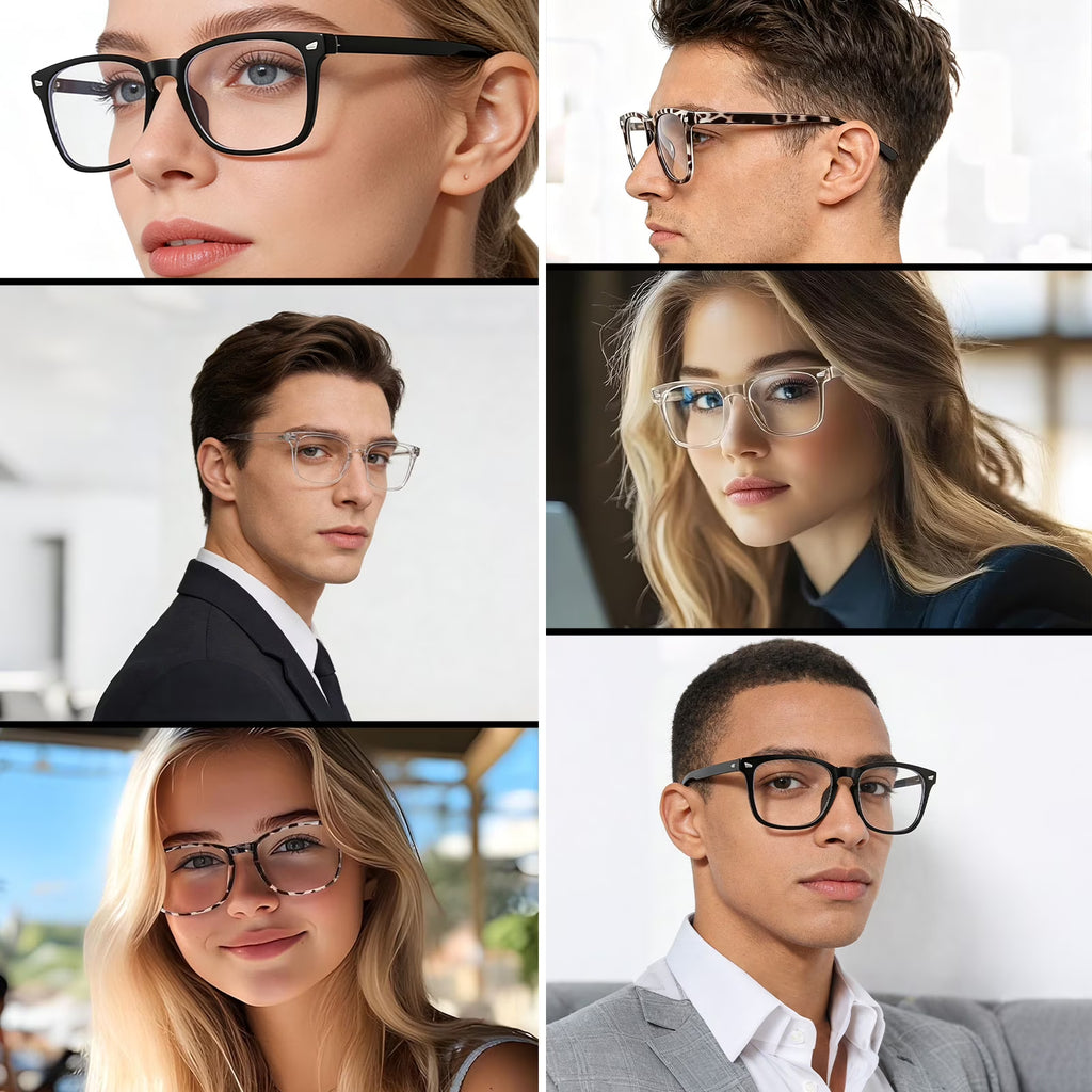 Rirool 2 Pack Blue Light Blocking Glasses, Computer Reading/Gaming/TV/Phones Glasses for Women Men, Anti Eyestrain & UV Glare Protection, Black + Clear