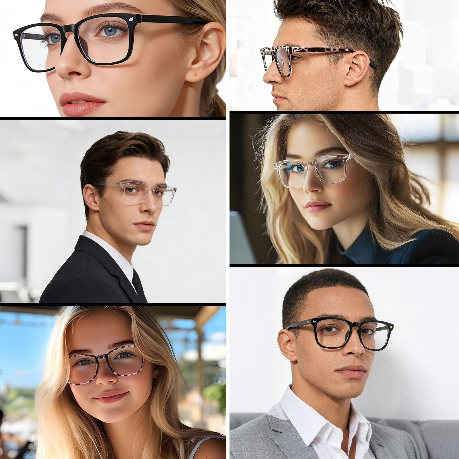 Rirool 2 Pack Blue Light Blocking Glasses, Computer Reading/Gaming/TV/Phones Glasses for Women Men, Anti Eyestrain & UV Glare Protection, Black + Clear